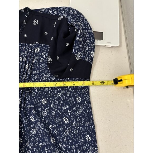 Gap Mix Print Pintuck Long Sleeve Tops Size Large Paisley Navy & Green Flowy - Picture 11 of 12